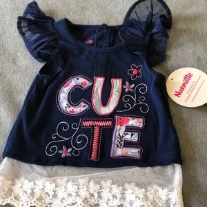 CUTE shirt 12 month with lace hem & sleeve detail